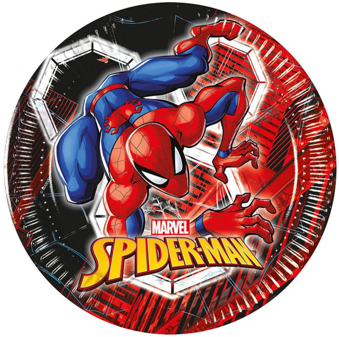 Globos papieren borden Spider-Man World of Web 20cm - 8 stuks feest.