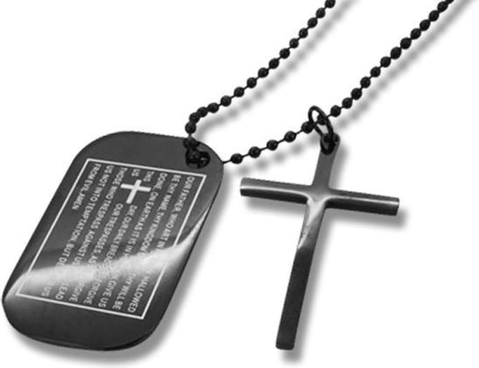 Amanto Ketting Djacky B - 316L Staal - Dogtag - Kruis - 46x28mm - 70cm