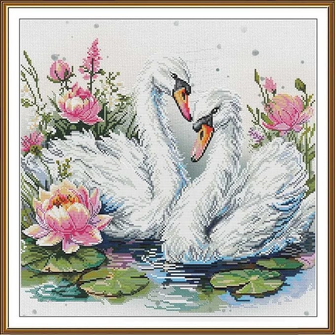Borduurpakket Nova Sloboda - White Feather - Witte veer - met bedrukte achtergrond