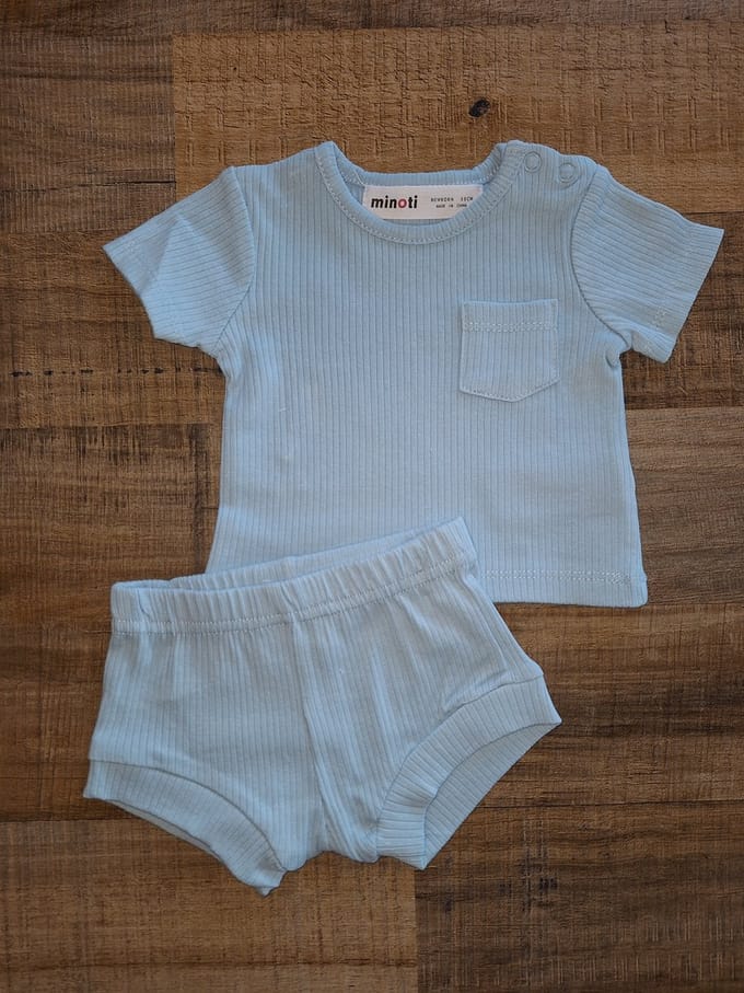Minoti - rib setje - blauw - summer set - maat 62/68
