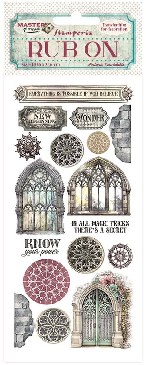 Stamperia - Master of Magic Rub-On 4x8,5 Inch Gothic Windows (DFLRB147)