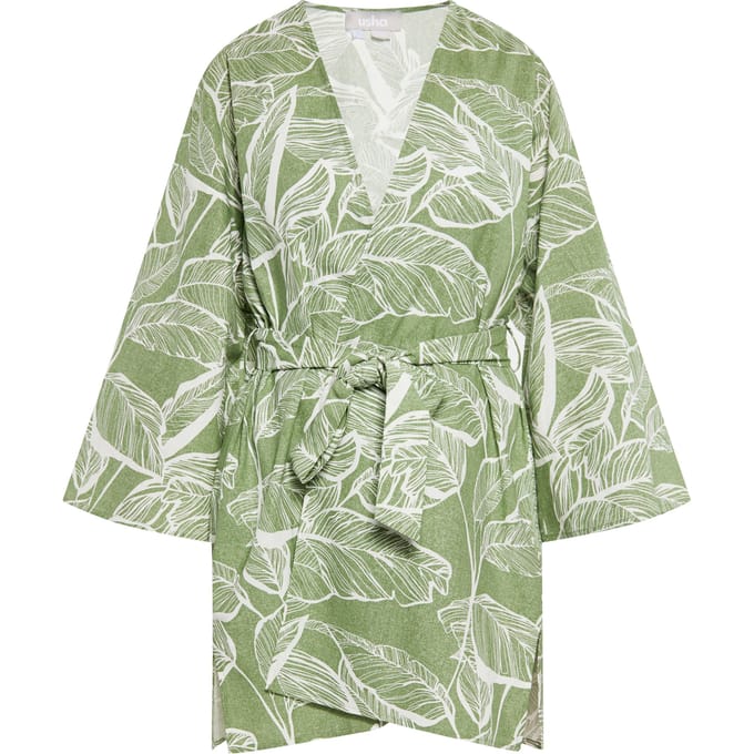 usha Kimono Dames Groen gebroken wit