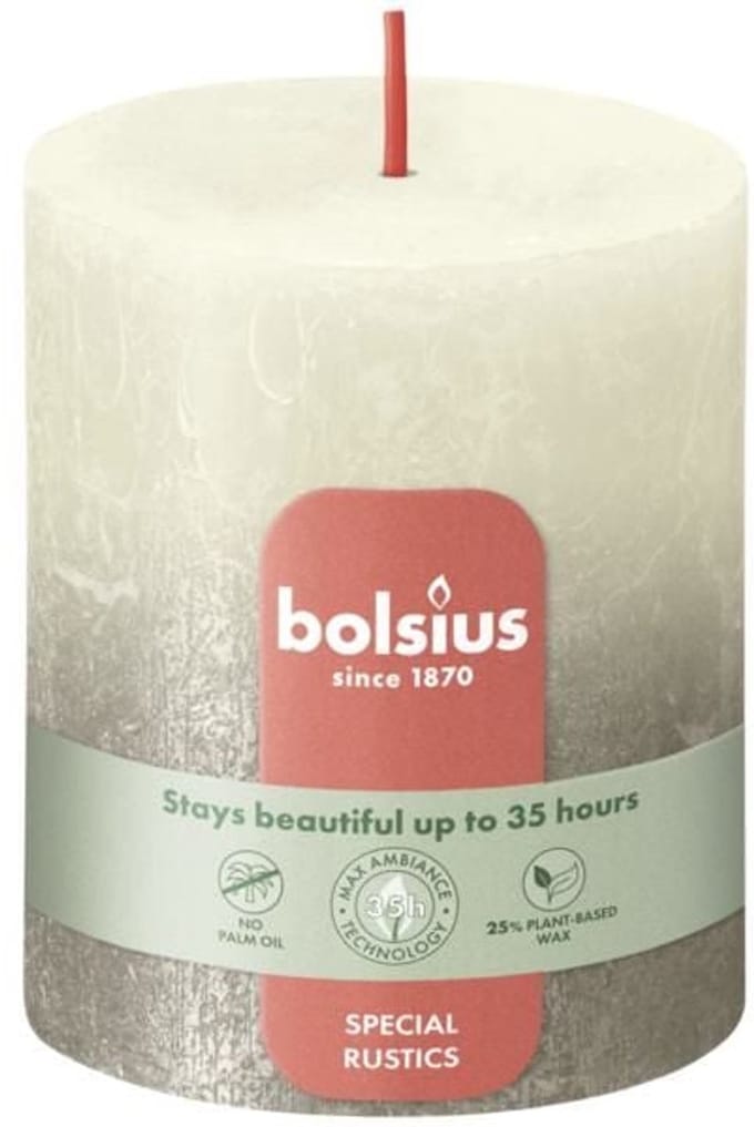 Bolsius rustiek kaars 35 uur 80/68 soft pearl/champagne