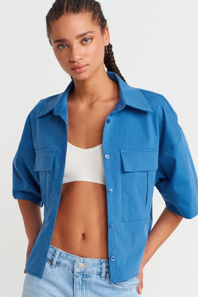 Oversized Crop Crepe Overhemd