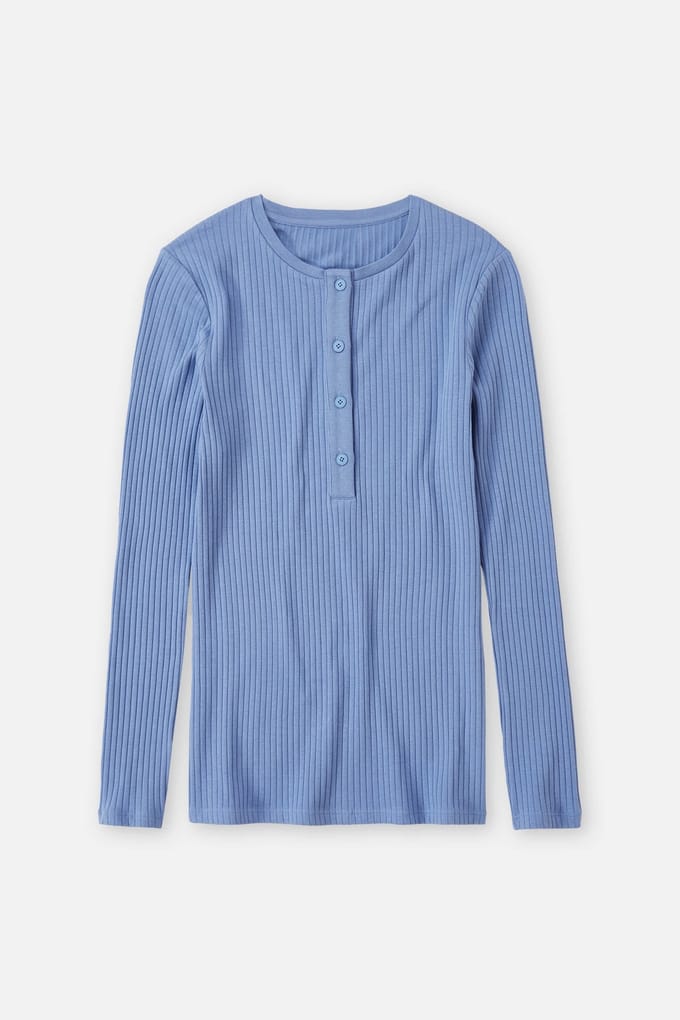 Closed Half Placket Longsleeve T-shirts Blue Horizon Maat: XL | Longsleeves Outlet | Dames | Blauw