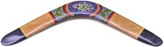 Boemerang Turtle – Grote 45 cm Boemerang met Schildpadmotief in traditionele Aboriginal Stijl