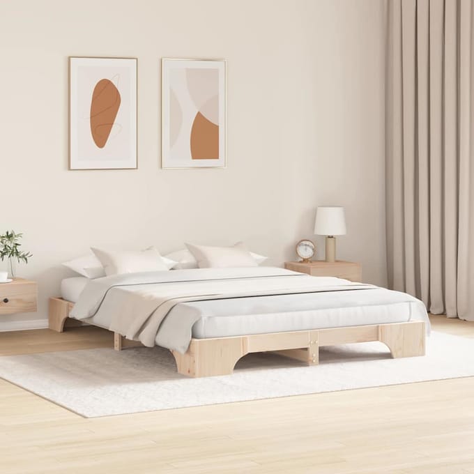 vidaXL - Bedframe - Naturel - 150 - x - 200 - cm - Massief - grenenhout