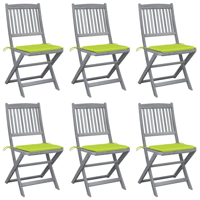 vidaXL - Inklapbare - stoelen - 6 - st - met - kussens - massief - acaciahout
