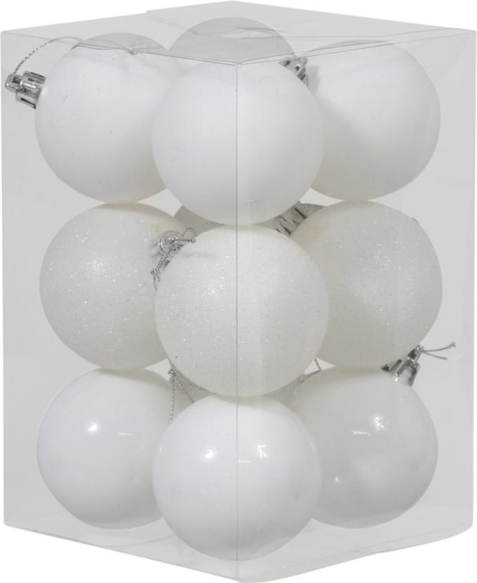 Othmar Decorations Christmas White Satin - 12x witte kunststof kerstballen - 6 cm - glans - mat - glitter - onbreekbaar