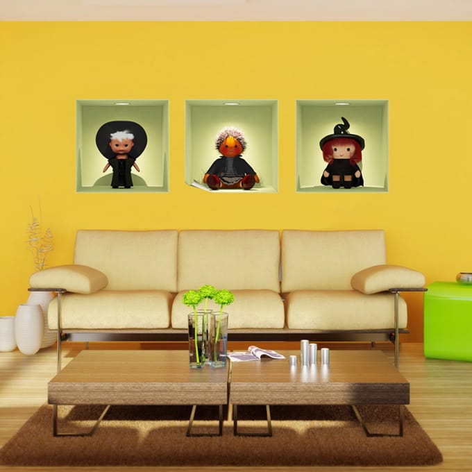 3D-effect stickers van 3 poppen, 30 x 90 cm