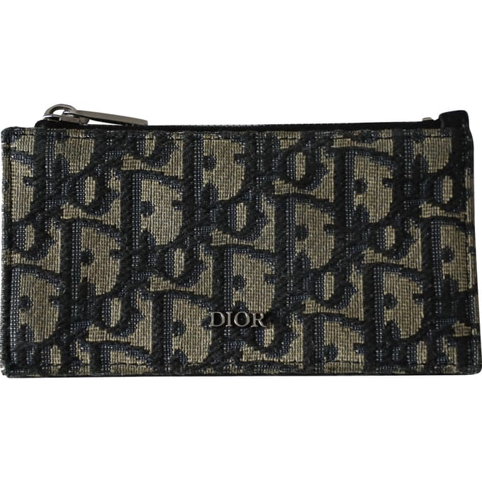 Dior Gezipte Kaarthouder in Beige en Zwart Jacquard