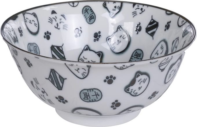 Kawaii Bowls - Lucky Cat Kom - wit/zwart - 14.8 x 7cm - 500ml