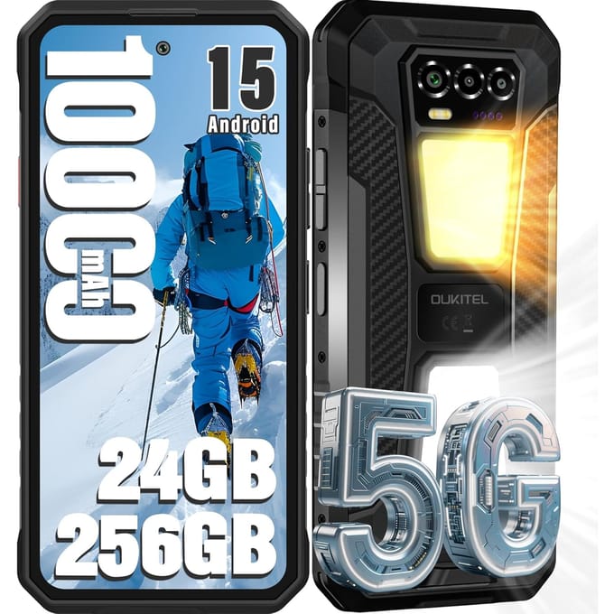 OUKITEL WP58 PRO 5G Mobiele Telefoon 24GB+256GB 6.7  Display 64MP 10000mAh Android 15 Smartphone
