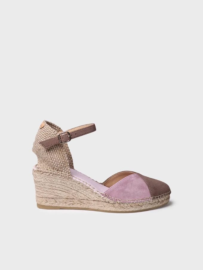 Tweekleurige suède espadrille voor dames met sleehak | BERAL