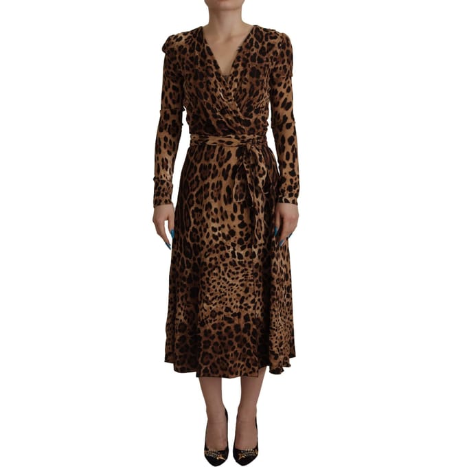 Dolce & Gabbana Bruine Luipaard Wikkel A-lijn Maxi Viscose Damesjurk