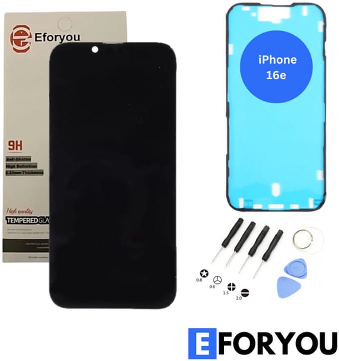 iPhone 16e Scherm Reparatieset Compleet - LCD & Touchscreen A+ incl. Frame Sticker - Zwart