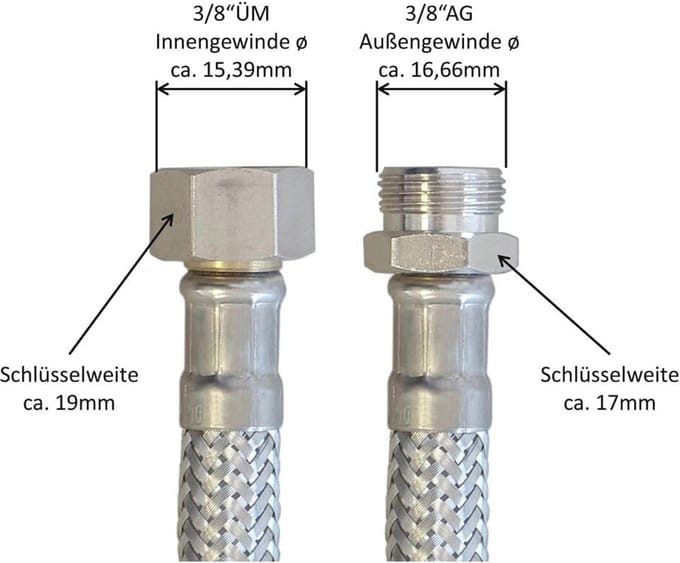 Flexibele Pantserslang 3/8 inch voor Drinkwater en Gebruikswater - 500 mm