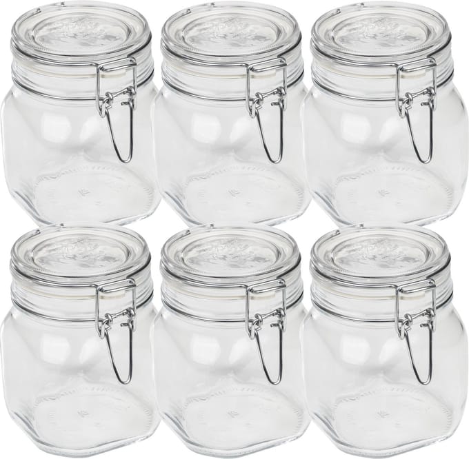 HI weckpotten/inmaakpotten - set 6x - 750 ml - met beugelsluiting - 10,5 x 13,5 cm