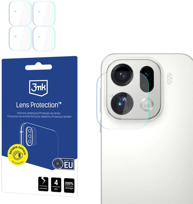 Beschermfolie Achtercamera 3MK Protection voor Oppo Find X9 Pro, Gehard Glas, Set van 4 stuks, Transparant