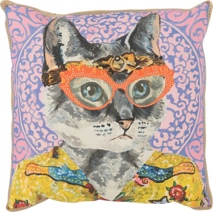 J-Line kussen Kat Popart - polyester/linnen - mix