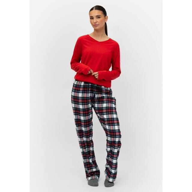 By Louise Dames Pyjama Set Met Flanellen Pyjamabroek Rood - Maat M