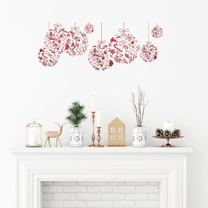Kerststicker, rode kerstballen - Kerststickers - feestversiering - 90x105cm