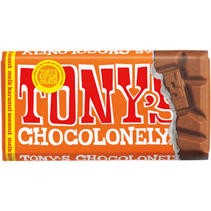Chocolade Tony's Chocolonely melk karamel zeezout reep 90 gram