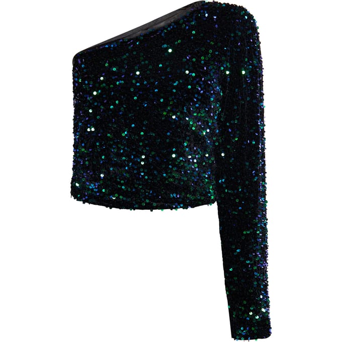 Faina Topje met één schouder Dames Blauwgroen veelkleurig