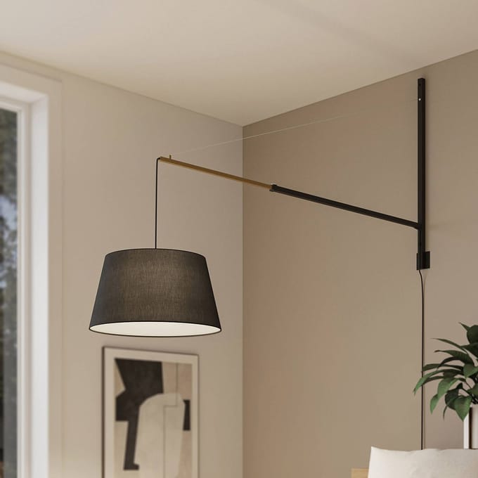 Lucande wandlamp Beleza, hoogte 150 cm, uitschuifbaar, textiel