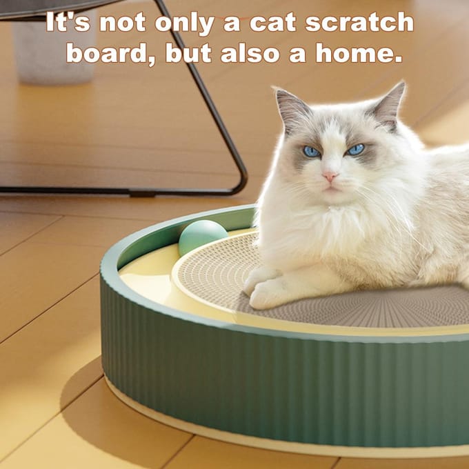Cat Scratcher Board 3 in 1 rond krabkussennest met speelgoedballen voor het malen van katten binnenshuis wit