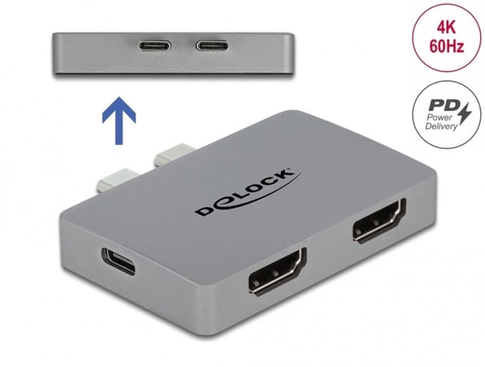 Delock Dual HDMI Adapter with 4K 60 Hz and PD 3.0 for MacBook