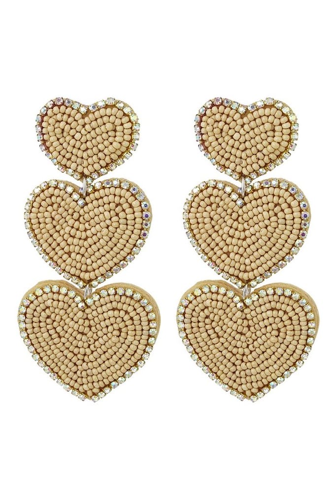 Bijoutheek Oorknoppen 3 Hartjes Kleine Kralen Beige