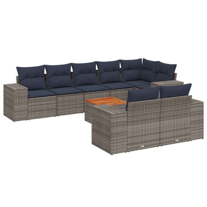 vidaXL - 9-delige - tuinbankset - met - kussens, - grijs - polyrotan