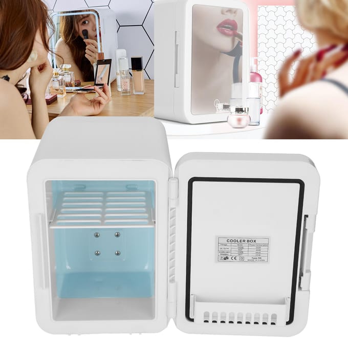 4L Mini Cosmetica Koelkast Koelen Verwarmen Vriezer met Make-up Spiegel EU Plug white