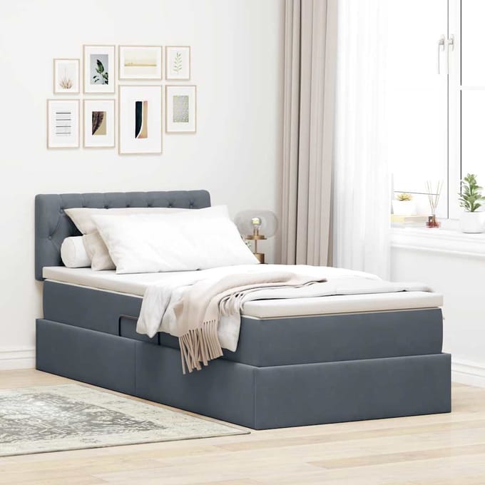 vidaXL - LED - opbergbed - met - matras - Donkergrijs - 90 - x - 190 - cm - Fluweel
