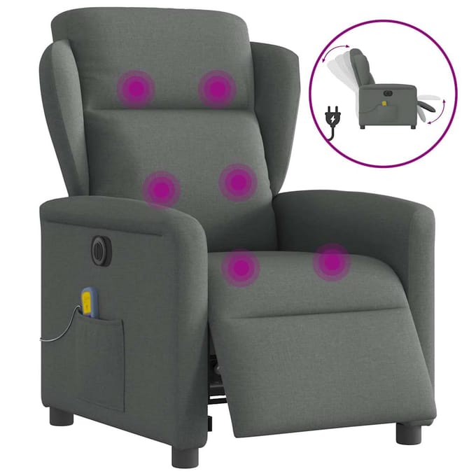vidaXL - Massagestoel - elektrisch - verstelbaar - stof - donkergrijs