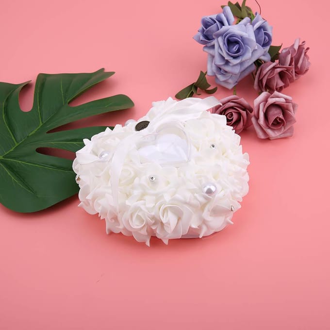Romantische Huwelijksbedankjes Hartvormige Sieraden Cadeau Ringdoos Kussen(Wit) White white