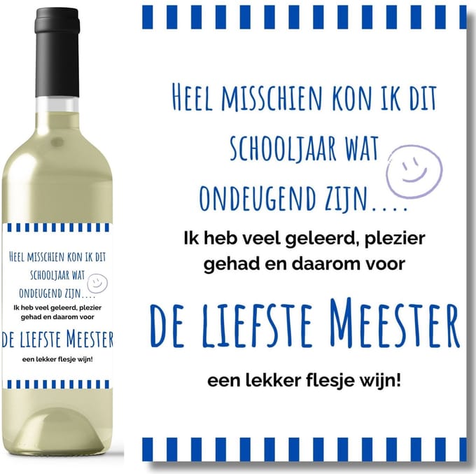 De Liefste Meester Wijnetiket | Cadeau voor Meester | Bedankje Schooljaar