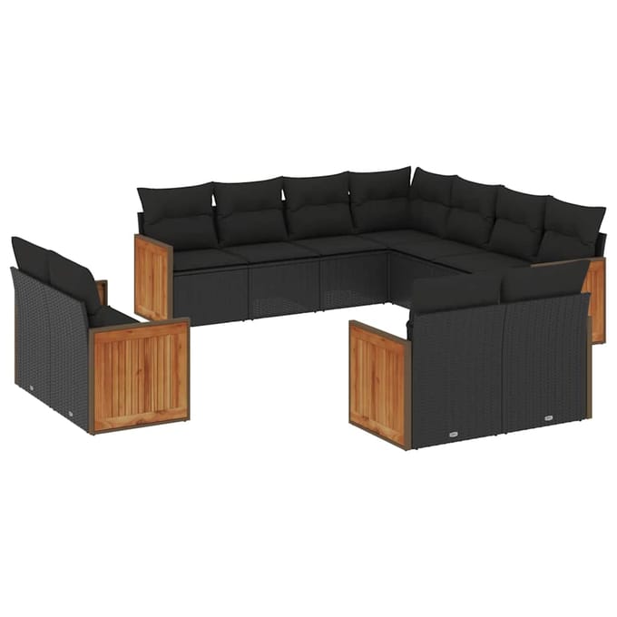 vidaXL - 11-delige - Loungeset - met - kussens - poly - rattan - zwart