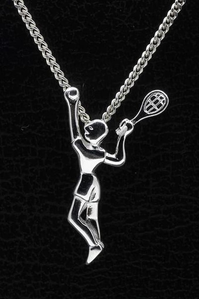 Zilveren Tennisspeler ketting hanger - groot