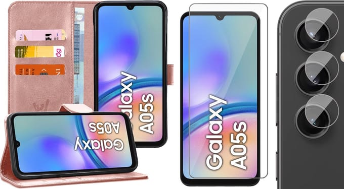 Hoesje geschikt voor Samsung Galaxy A05s - Screenprotector Glas & Camera - Portemonnee Book Case Rosegoud