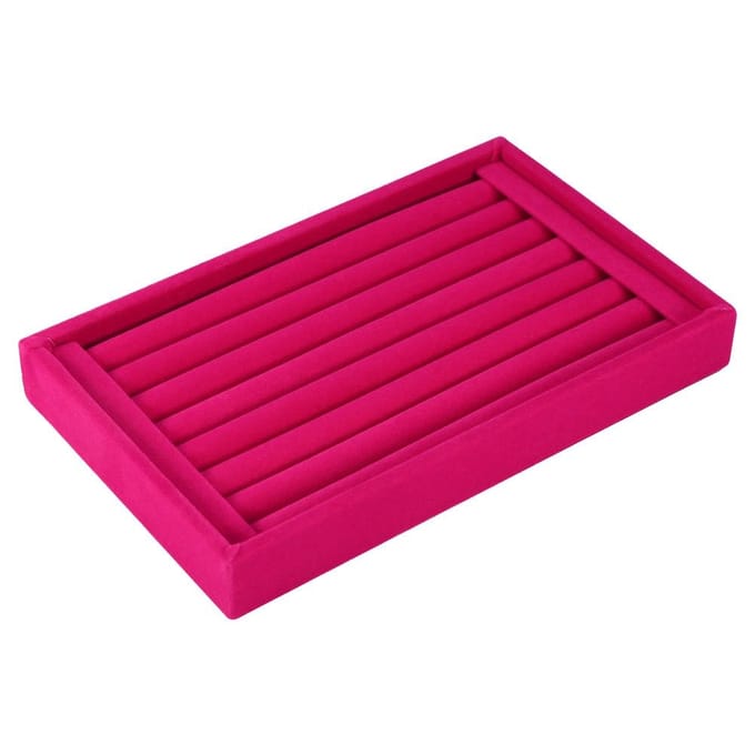 Ring Display Tray Sleuf Mode Sieraden Organizer Houder Koffer Doos Vitrine Roze