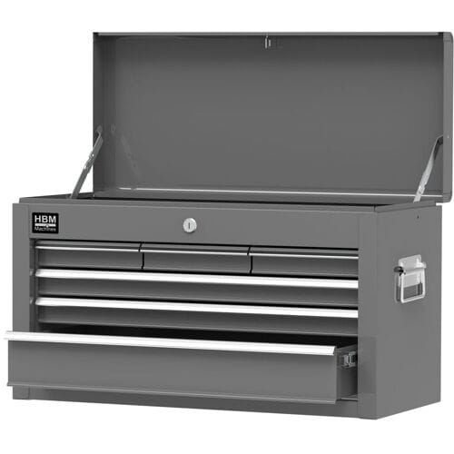 HBM gereedschapswagen met opzetkast, grijs, model 2, 14 laden, 4 wielen, 61,6 x 33 x 106,4 cm