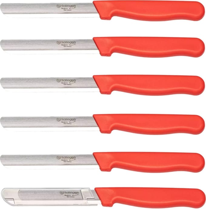 Solingen Tafelmes – Microkartel – Brede smeerkant – RVS – 21,5 cm – Rood – Set van 6