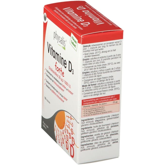 Physalis Vitamine D3 Forte Capsules 100 capsules - 1000 I.U.