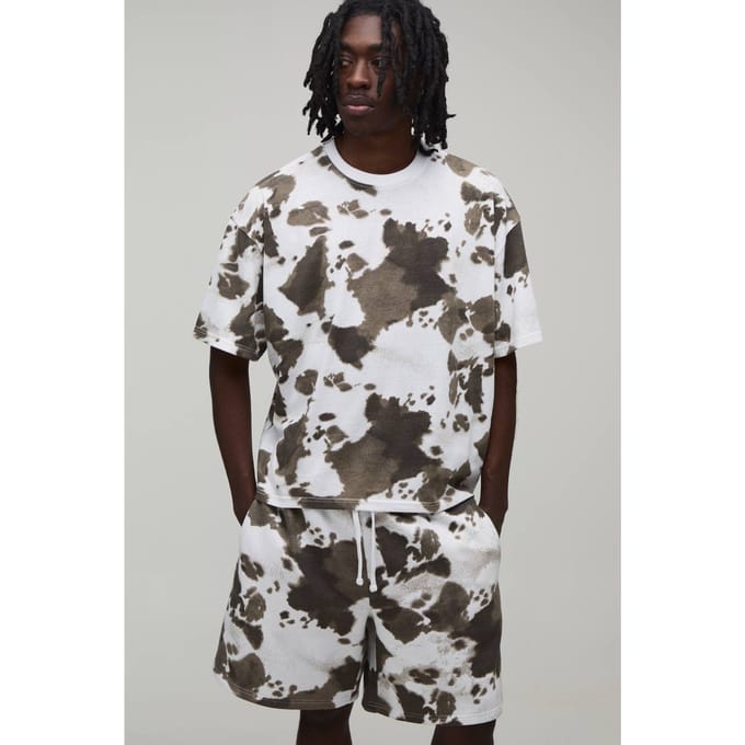 Koeienhuid Print Oversized Boxy T-shirt & Baggy Short Set | Animal | Size XL