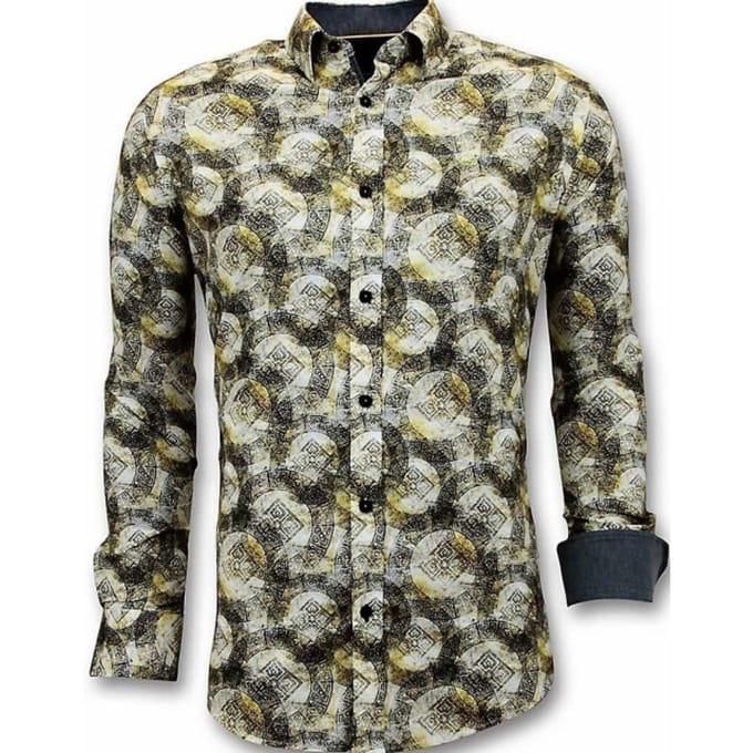 Luxe Heren Overhemden met Digitale Print - 3053 - Geel