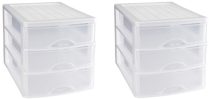 PlasticForte Ladeblok - 3x stuks - 3 lades - wit - L35,5 x B27 x H26 cm - bureau organizer