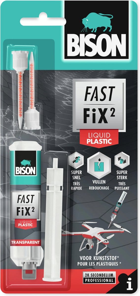 Bison Fast Fix² Liquid Plastic 10 g, 2-componentenlijm, snel, sterk, reparatie, kunststof, vulcapaciteit tot 5 mm