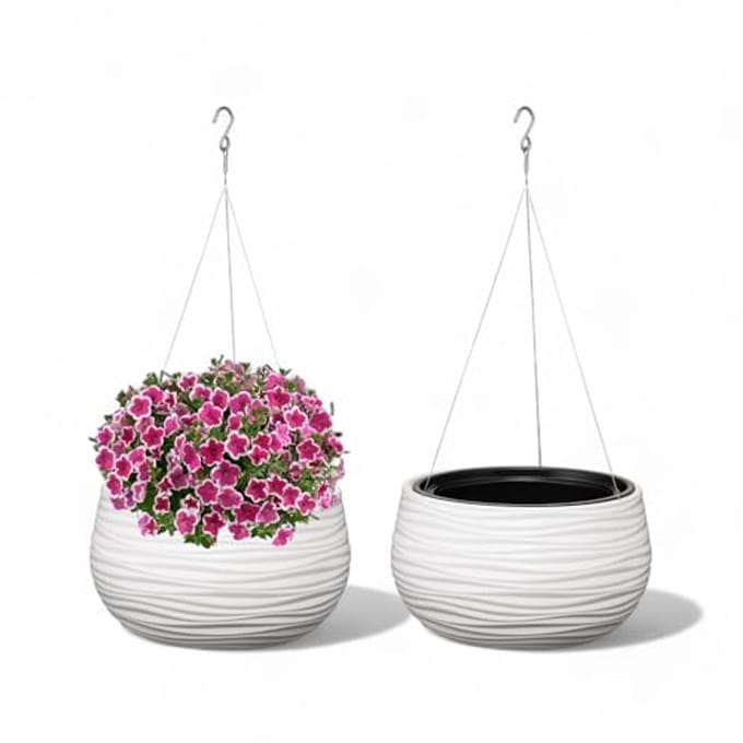 Ronde Bloempot met Verwijderbare Bak en 3D Golf Effect - Wit